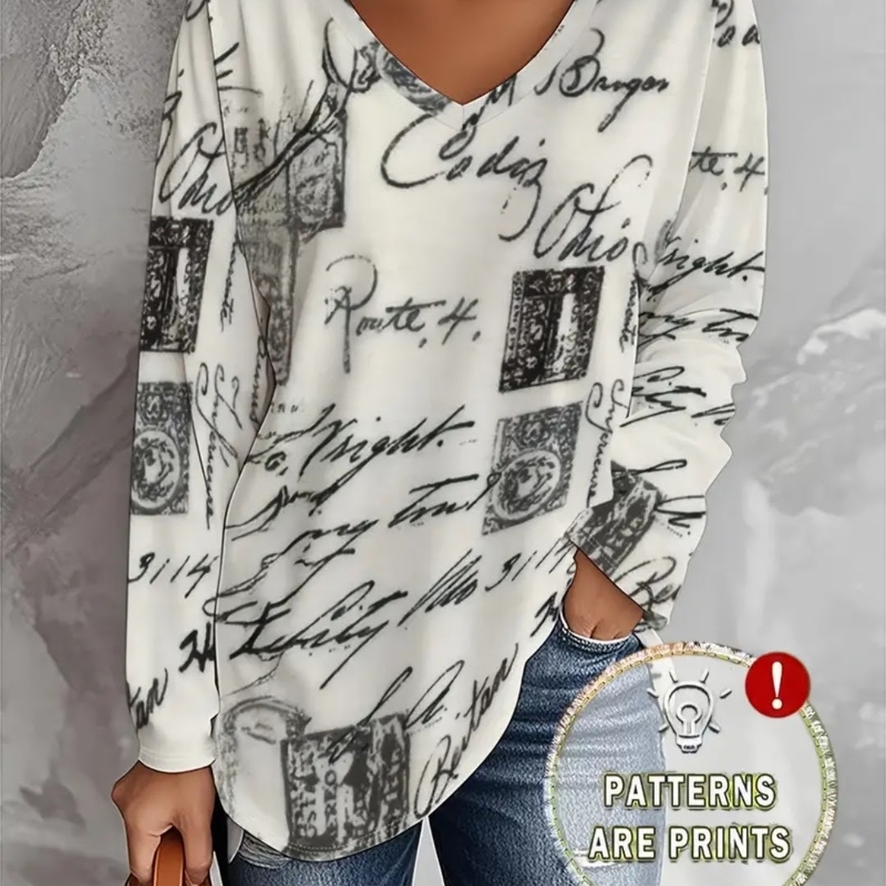 Elegant Script Print Women's Top